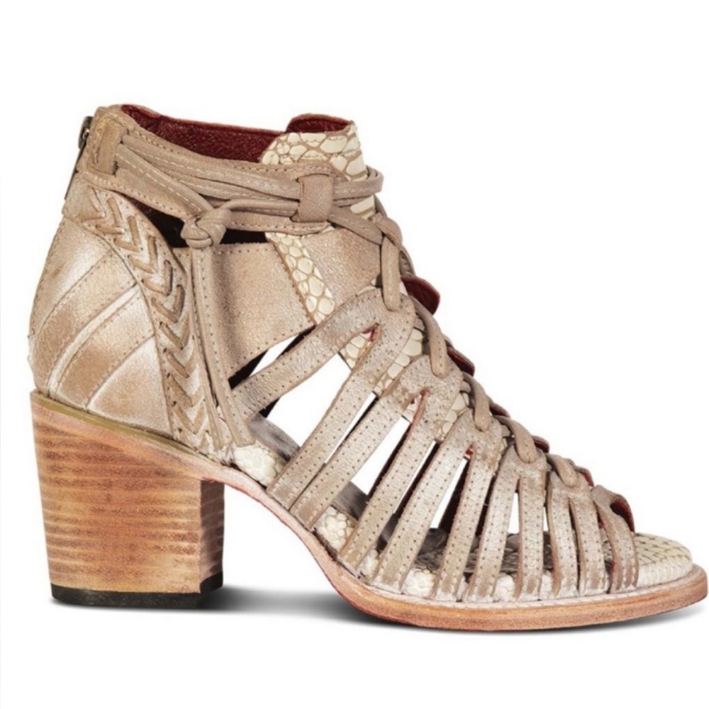 Freebird By Steven Wazee Ankle Sandals Womens Size 7 Taupe & White Leather